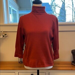 Women's Faconnable Orange Merino Wool blend 3/4 sleeve turtleneck Sweater Size M
